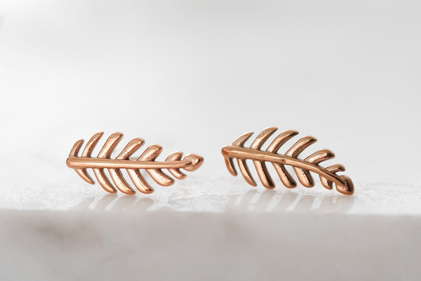 Goddess Collection - Rose Gold Dainty Laurel Leaf Stud Earrings